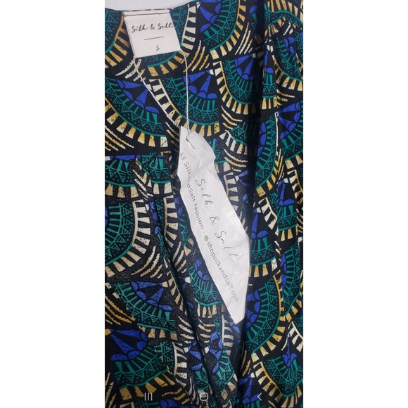 Silk & Salt Journey Maxi Wrap Dress African Peacock Print Green Blue NEW Medium - Picture 6 of 12